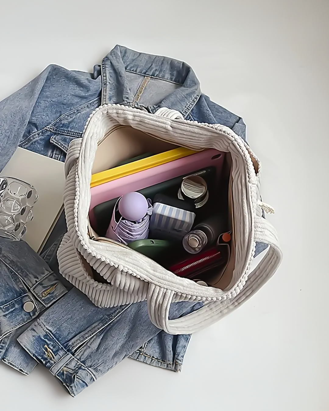 Talia – Geribbelde Draagtas met Koorddetail