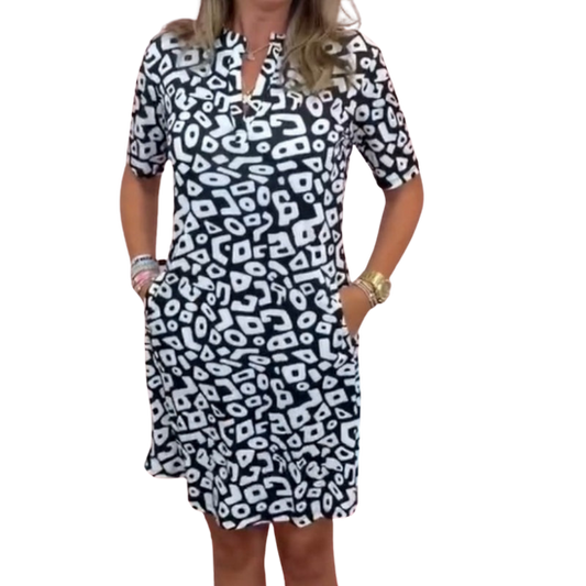 Casual damesjurk met korte mouwen en V-hals print